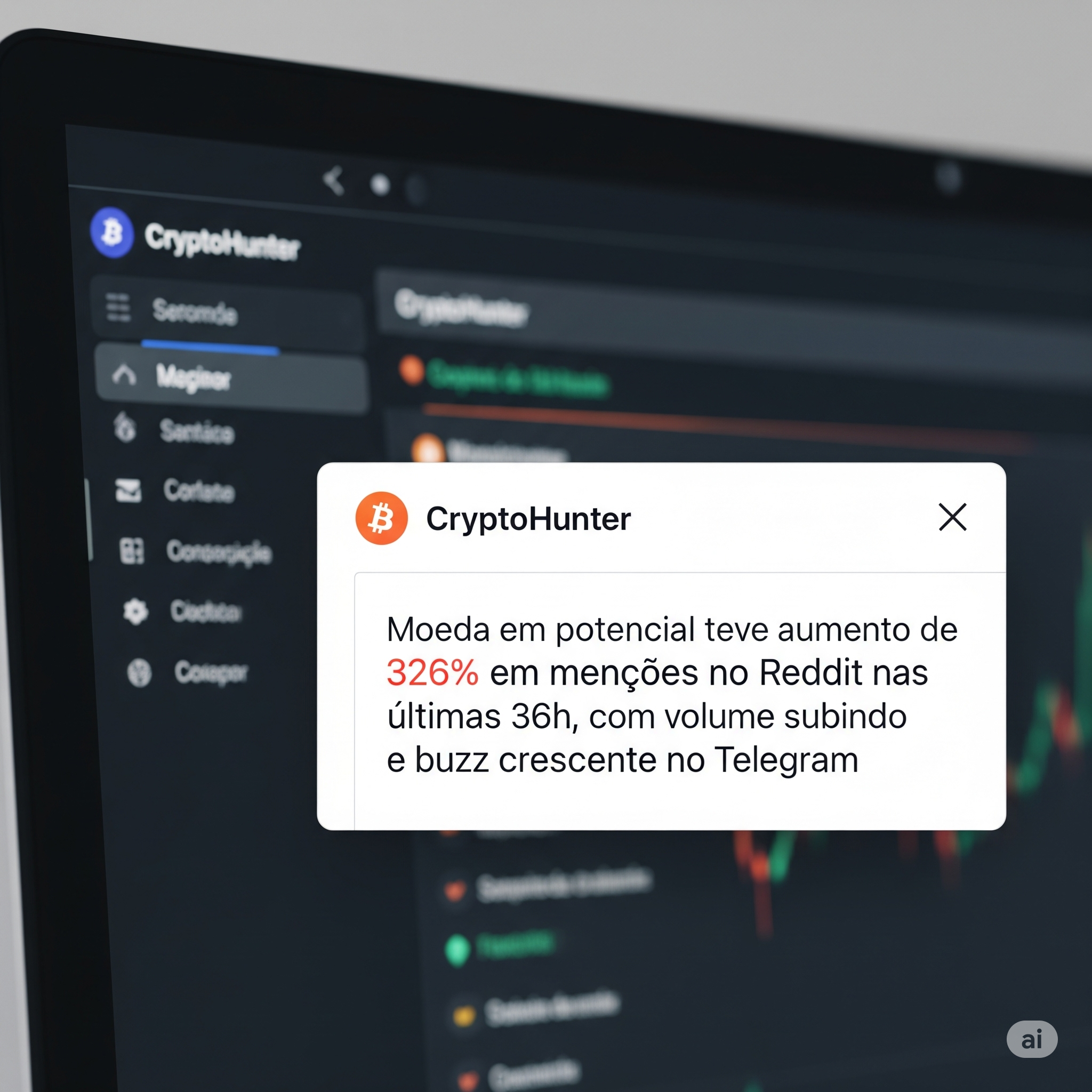 Exemplo de alerta da IA CryptoHunter